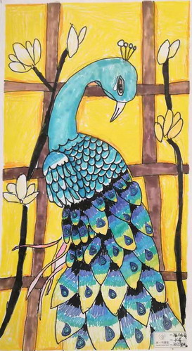 孔雀手绘画一等奖