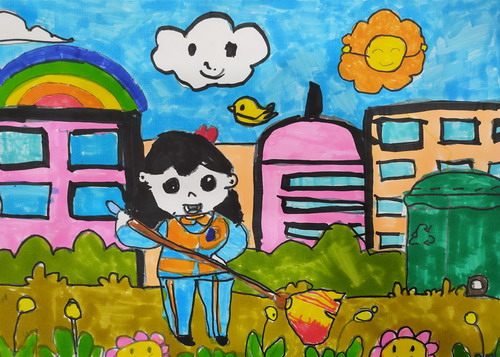 爱劳动的小女孩儿童绘画简单