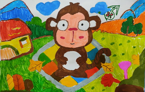 小猴子儿童画图片
