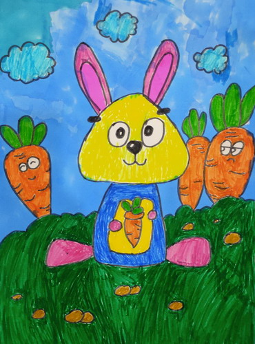快乐的小兔子绘画一等奖