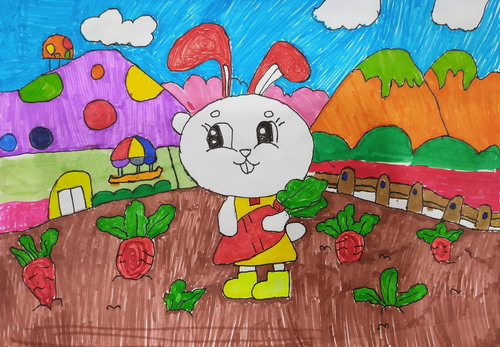 小白兔吃萝卜儿童绘画一等奖