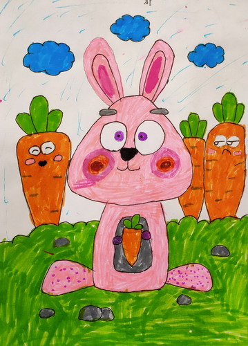 快乐的小兔子儿童画