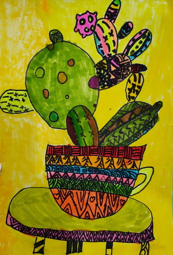 彩色仙人掌绘画作品