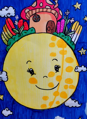 蘑菇小房子儿童画一等奖