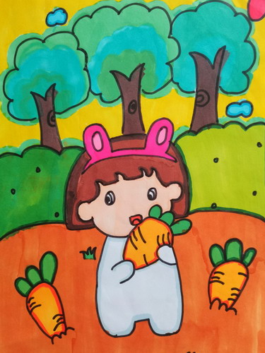拔萝卜的小女孩儿童绘画获奖