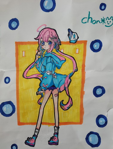 泡泡少女绘画作品