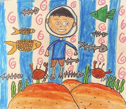 海底游玩手绘画图片