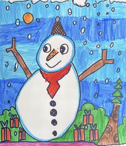 开心雪人儿童画创意