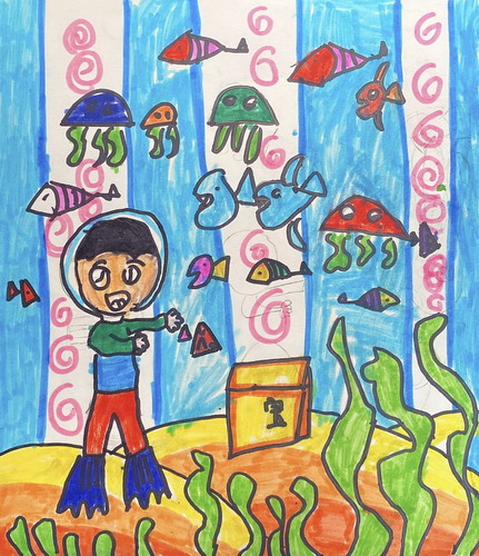 海底寻宝创意画