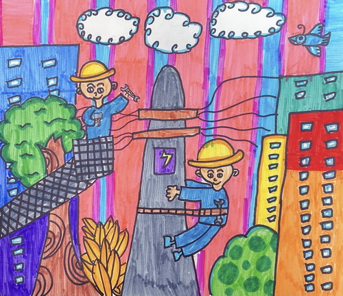 电工师傅本领大手绘画