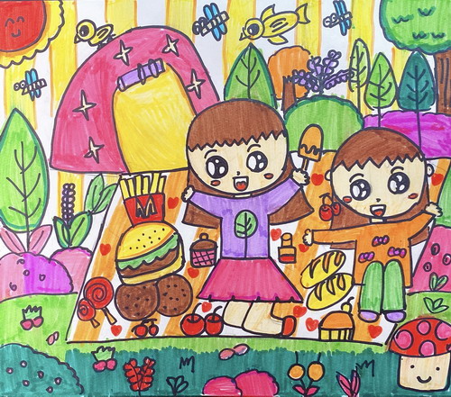 欢乐野餐绘画图片