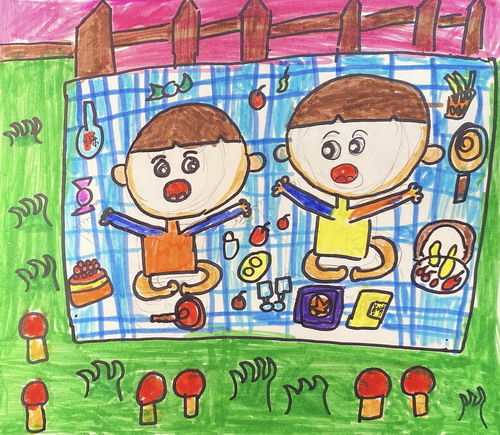 快乐的野餐儿童绘画