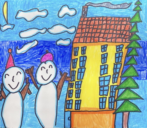 快乐的雪人绘画作品