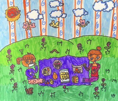 草原上的野餐创意画简单好看