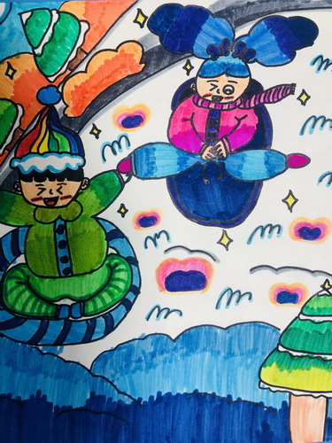 愉快的滑雪手绘画获奖