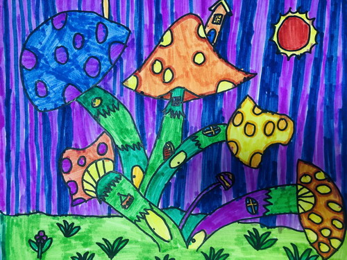 蘑菇房子画画图片