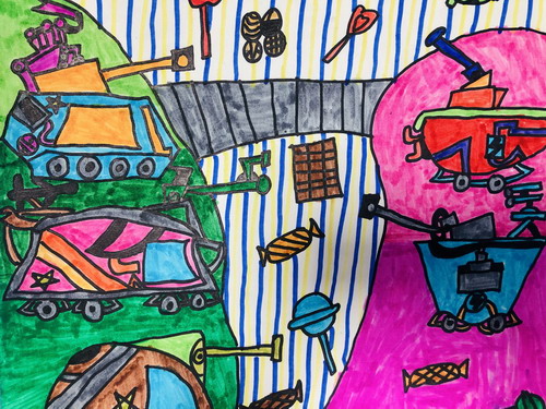 坦克糖果大战儿童画一等奖