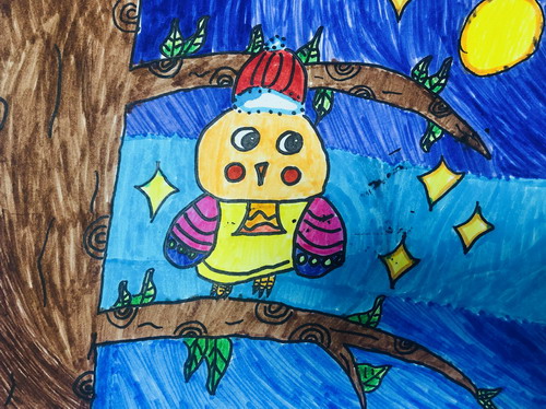 可爱的猫头鹰儿童绘画