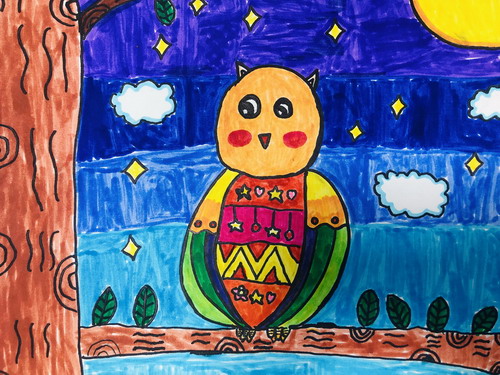 夜之精灵-猫头鹰手绘图片