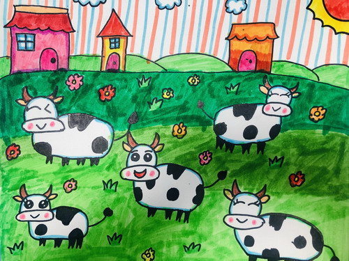 奶牛牧场画画简单