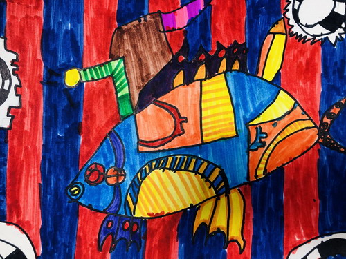 机械鱼画画简单