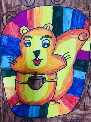 树洞里的小松鼠创意画