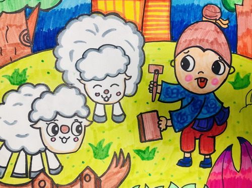 故事画-亡羊补牢手绘画