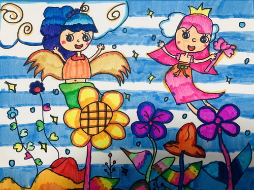 花丛精灵创意画