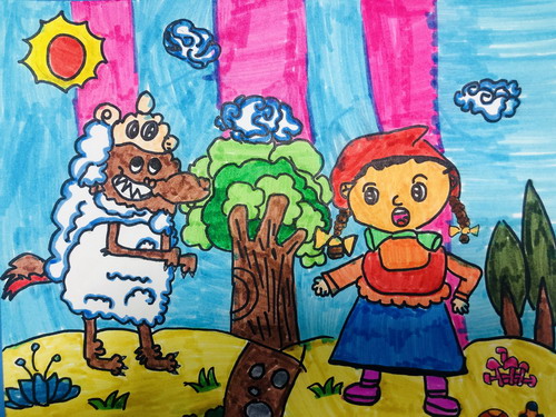 可爱的小红帽手绘画获奖