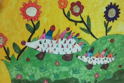 快乐的刺猬绘画作品