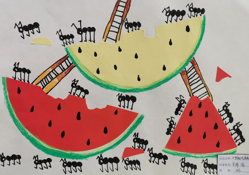 蚂蚁吃西瓜创意画简单好看