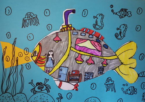 潜水艇手绘画一等奖