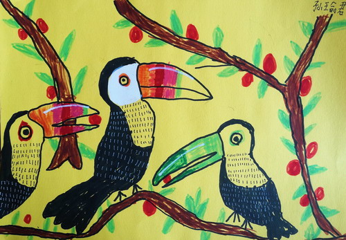 大嘴鸟画简单又漂亮