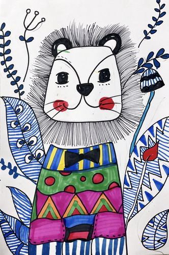 线描小狮子儿童画