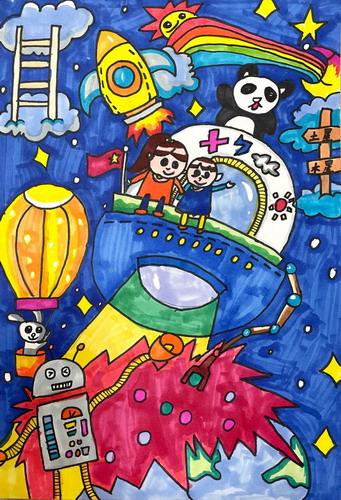 遨游太空画简单又漂亮