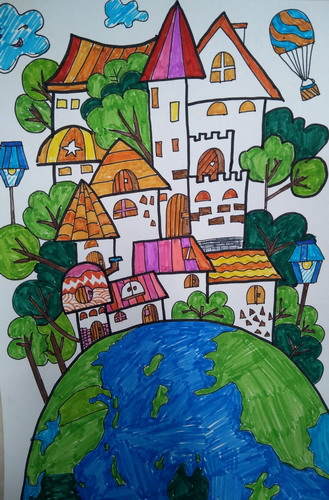 地球我美丽的家儿童画创意