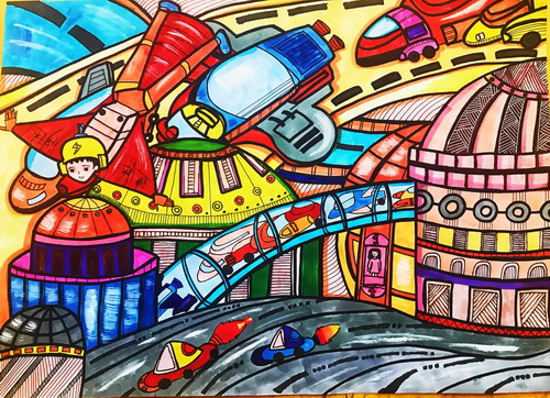 科技世界手绘画图片