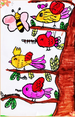 树上的小鸟儿童画创意