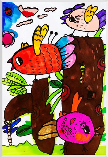树上的小鸟手绘画获奖