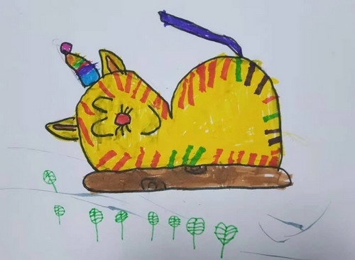 睡梦中的小猫儿童绘画