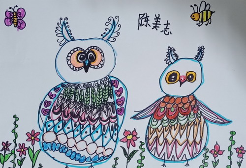 猫头鹰手绘画一等奖