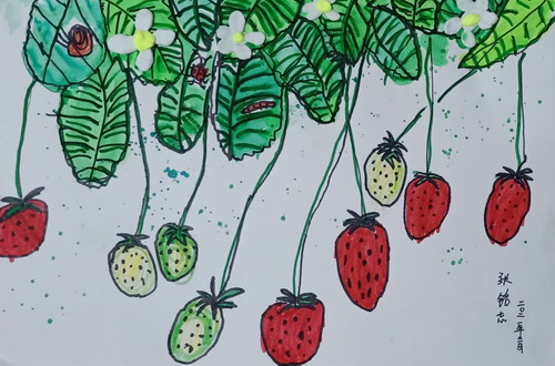 摘草莓儿童画一等奖