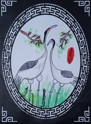 丹顶鹤手绘画图片