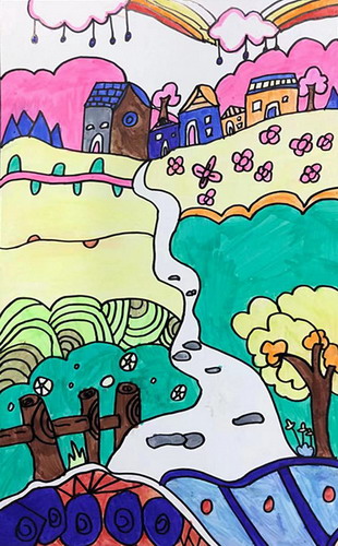 农庄春景儿童画图片