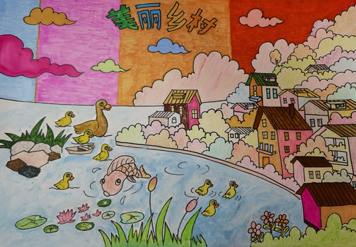 美丽乡村手绘画图片