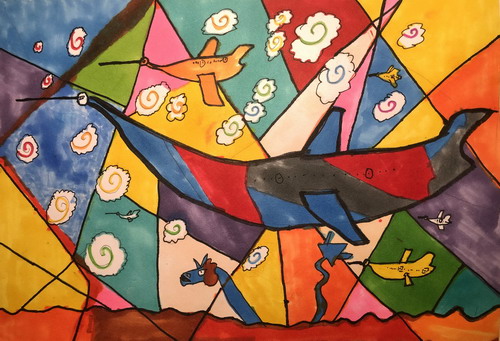 叫鱼鸟的飞机手绘画