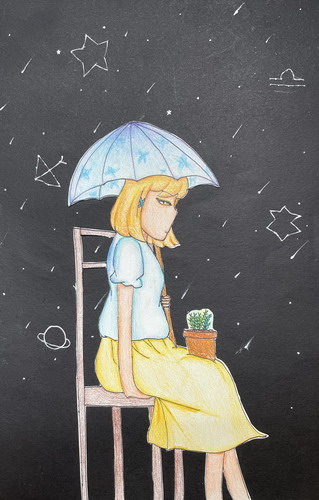 雨夜手绘画图片