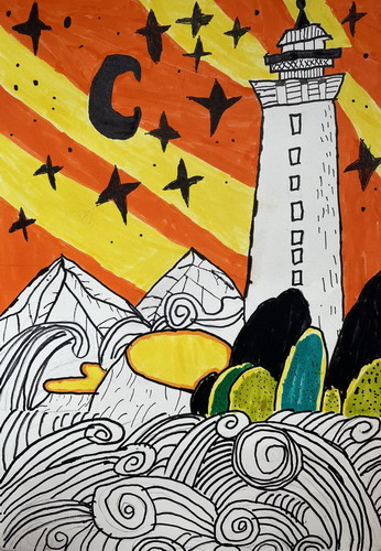 海岛上的夜晚绘画图片