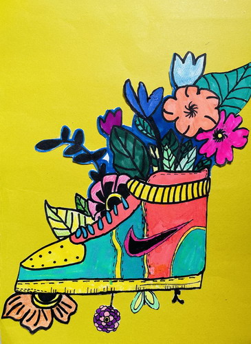 种在鞋子里的花儿童绘画获奖