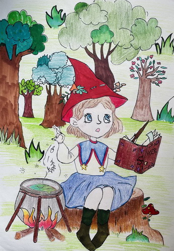 小魔女绘画图片